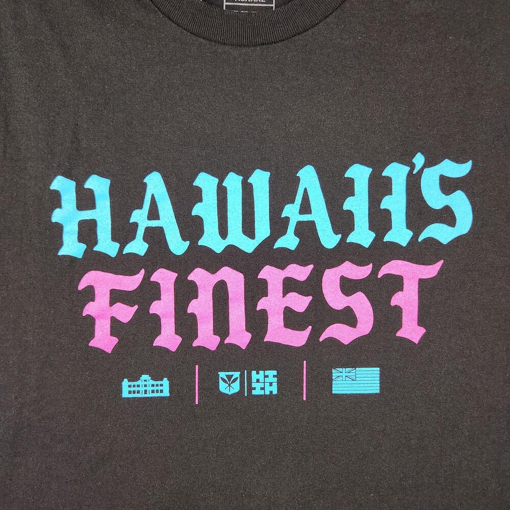 Hawaiis Finest Shirt Mens Large Black Graphic Logo Streetwear Hawaiian Beach